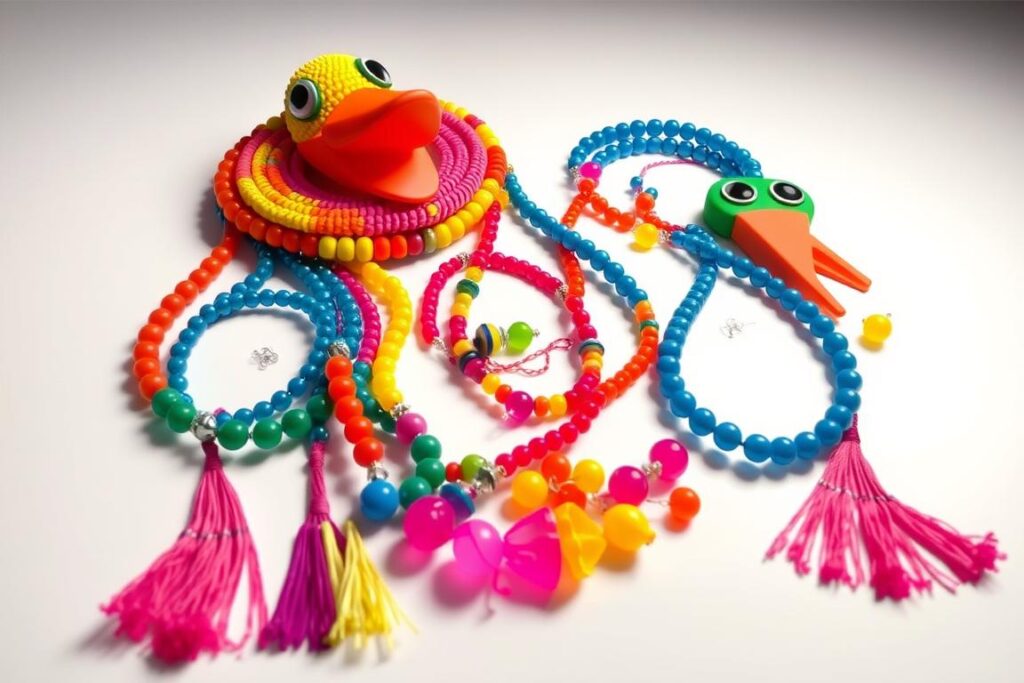 Kolorowe dodatki do stroju kaczki dziwaczki - korale, bransoletki
