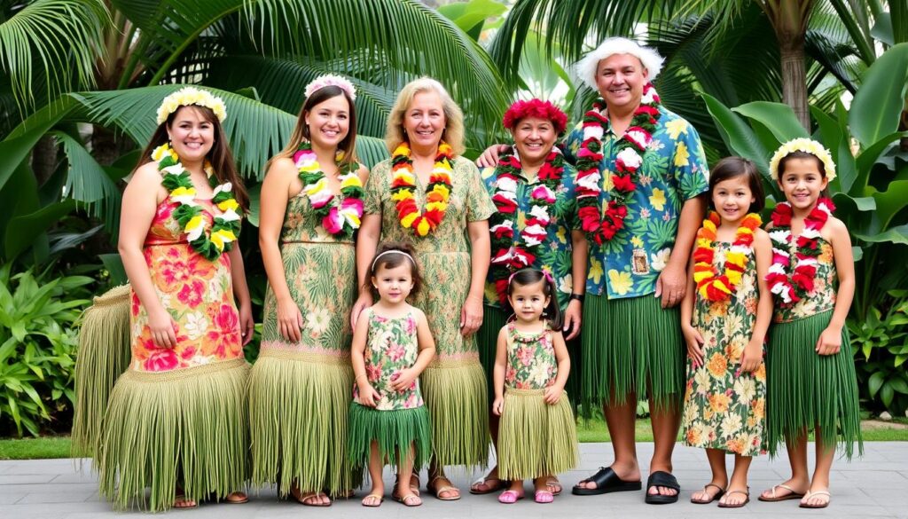 Kompletne stroje hawajskie dla całej rodziny - różne warianty dla kobiet, mężczyzn i dzieci