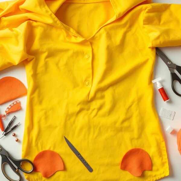 Materiały potrzebne do wykonania stroju kaczki dziwaczki rozłożone na stole