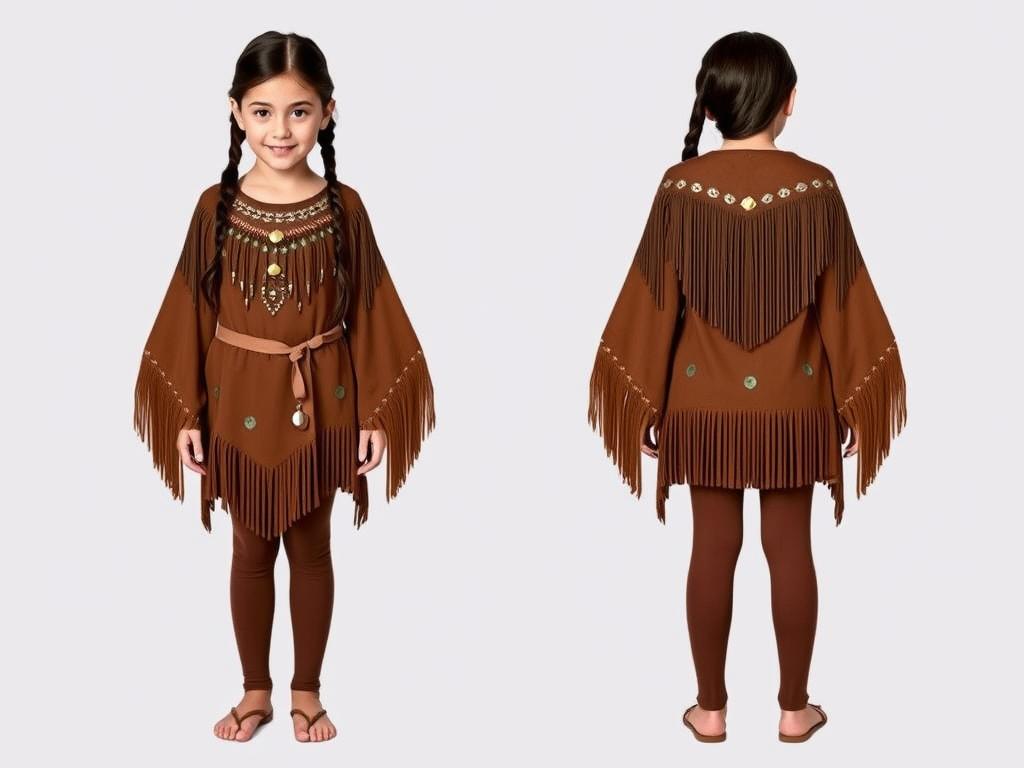 Nowoczesna interpretacja stroju Pocahontas z współczesnymi elementami