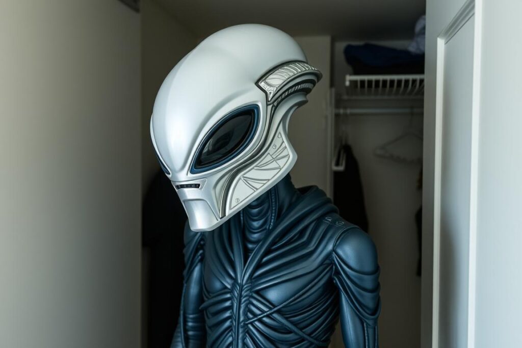 Prawidłowe przechowywanie stroju kosmity na wieszaku lub manekinie