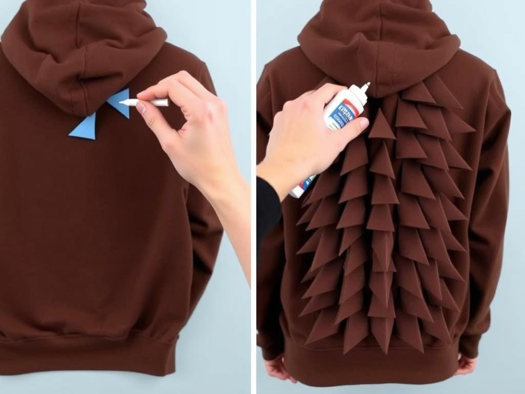 Proces mocowania kolców do gotowej bluzy za pomocą kleju