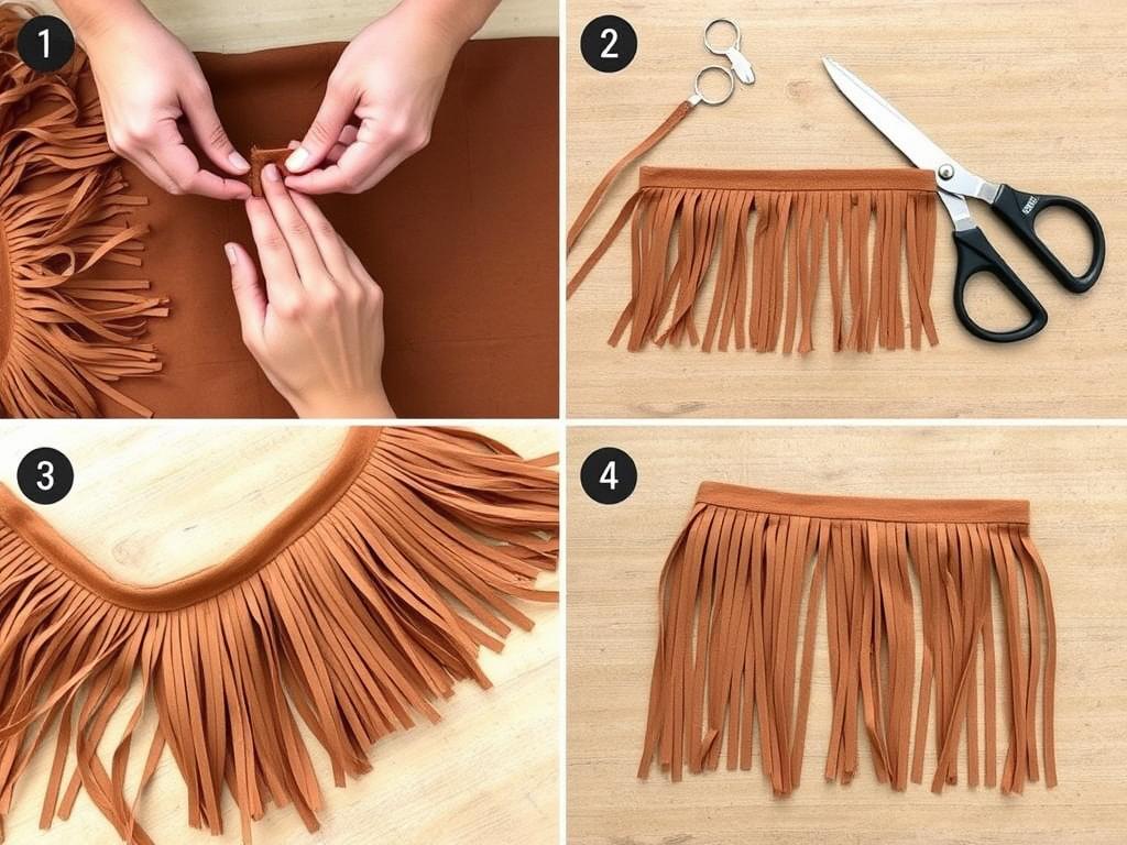 Proces tworzenia frędzli do stroju indianki