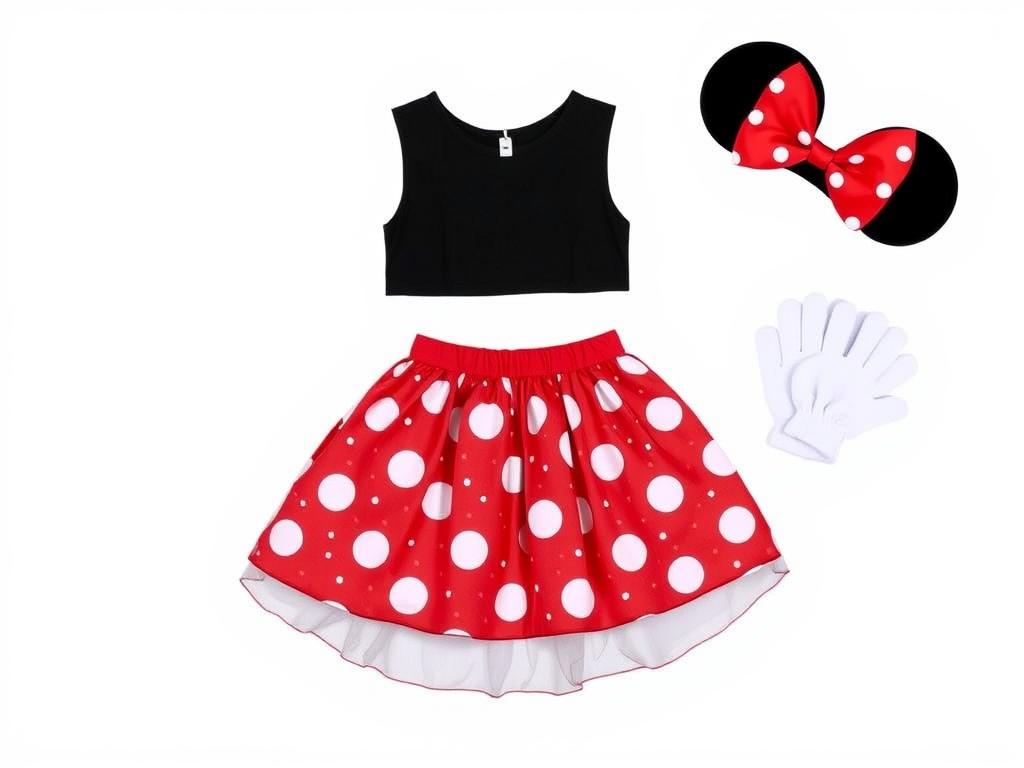 Przebranie Minnie Mouse z czerwoną kokardką i spódniczką w kropki Przebranie Minnie Mouse z czerwoną kokardką i spódniczką w kropki