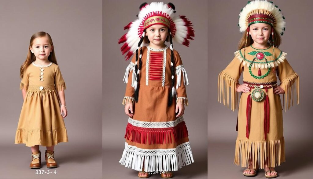 Różne warianty stroju indianki dostosowane do wieku dziewczynki