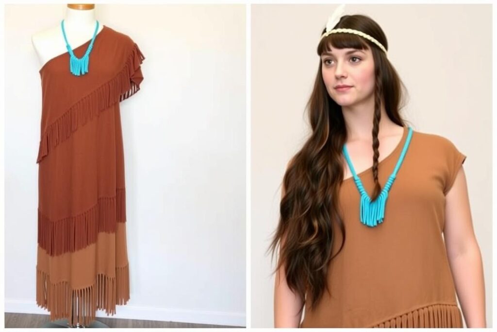 Strój inspirowany postacią Pocahontas z charakterystycznymi elementami