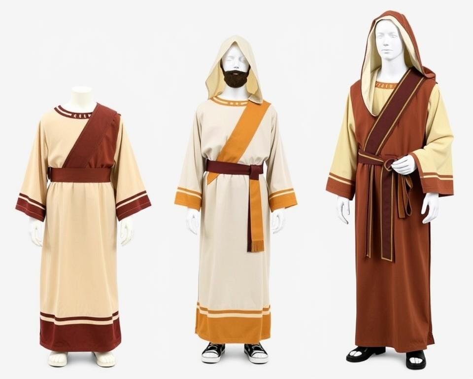 Trzy warianty stroju Józefa dostosowane do różnych grup wiekowych - przedszkolak, uczeń szkoły podstawowej i dorosły