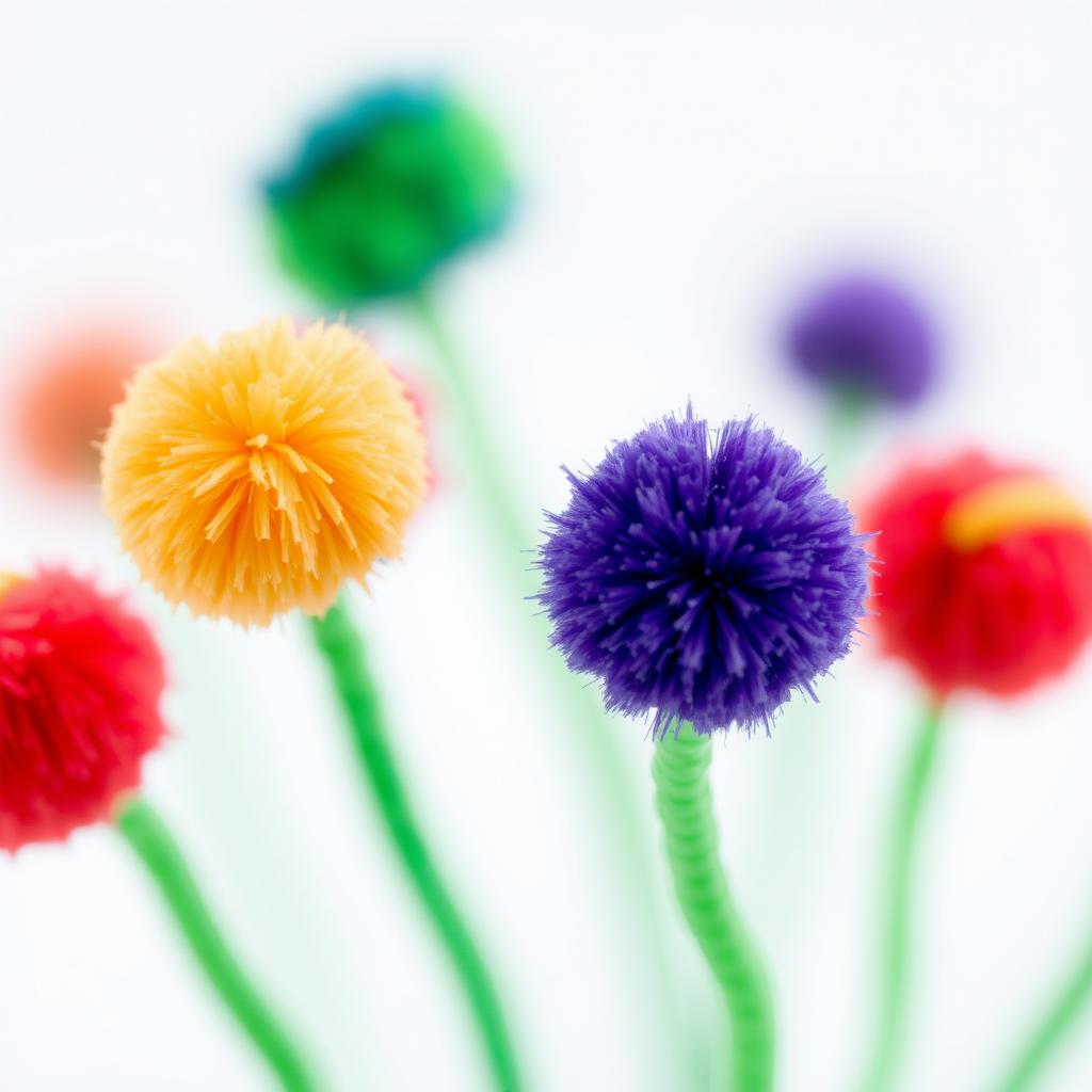 Zbliżenie na czułki kosmity wykonane z drucików kreatywnych i pomponów